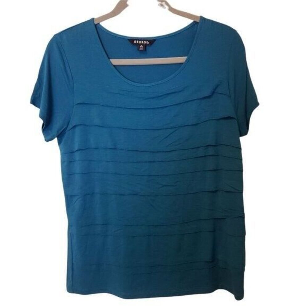 George Womens Sz M Blue  Solid Short Sleeve Blouse